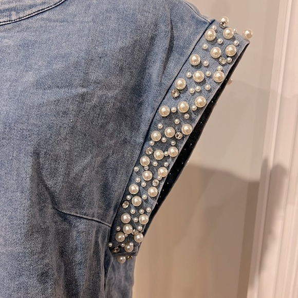 Denim Top with pearls and crystals - Picture 3 of 4